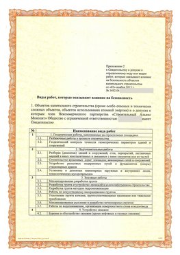 Приложение к свидетельству о допуске к определенному виду или видам работ Новошахтинск СРО в строительстве